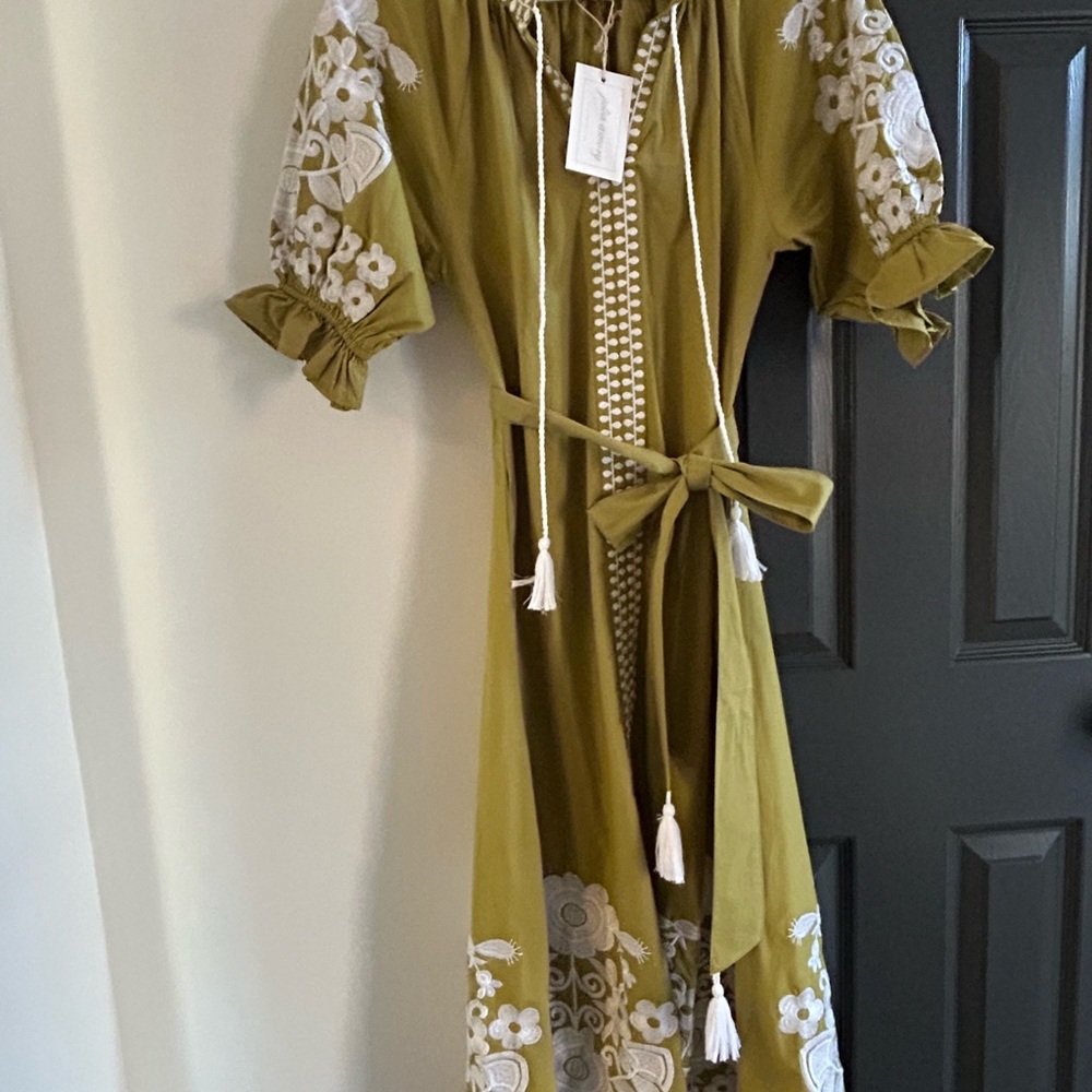 NWT Julia Amory Embroidered Olive Green Dress